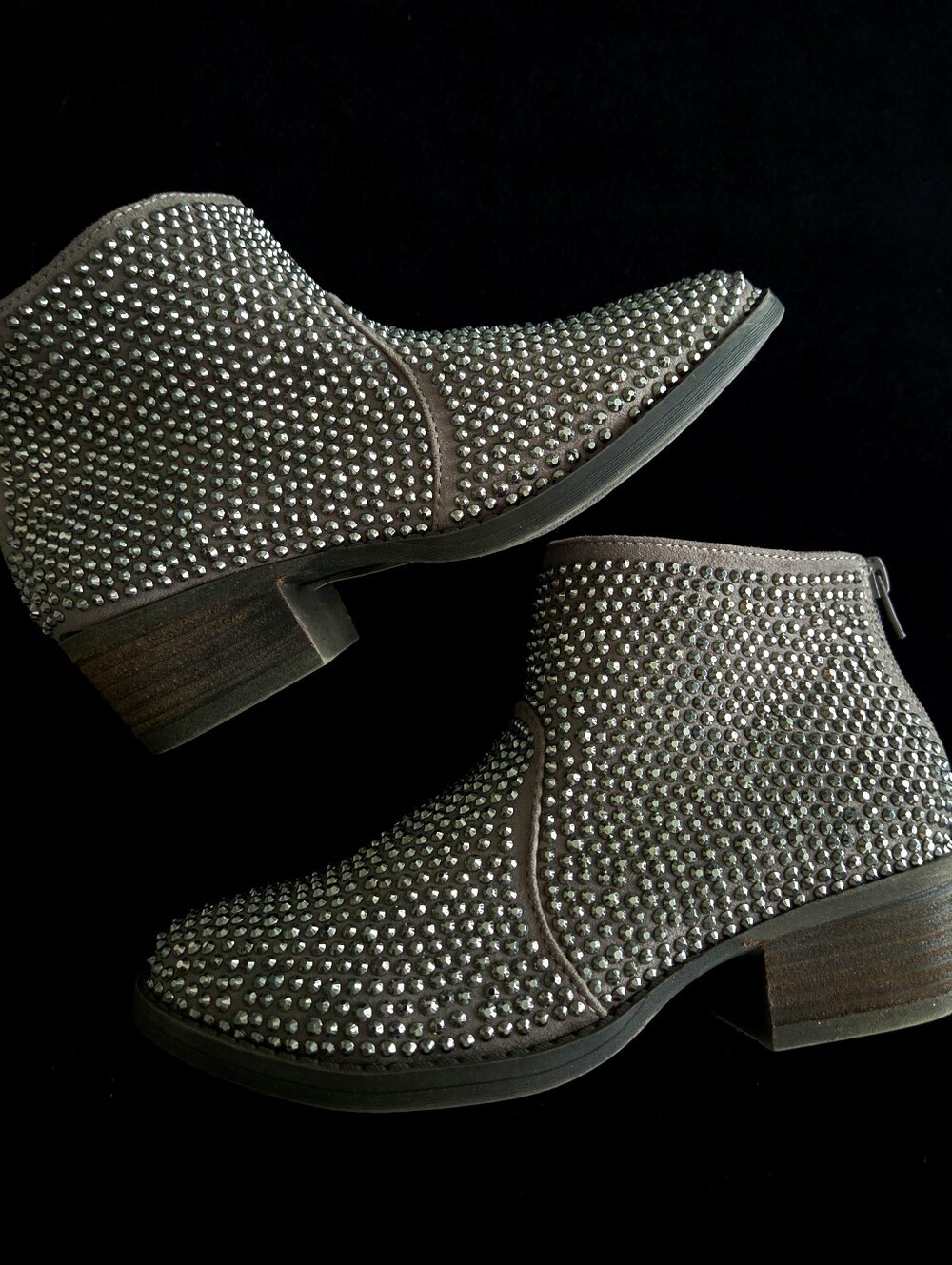 Very G Brown Rhinestone Studded Ankle Booties